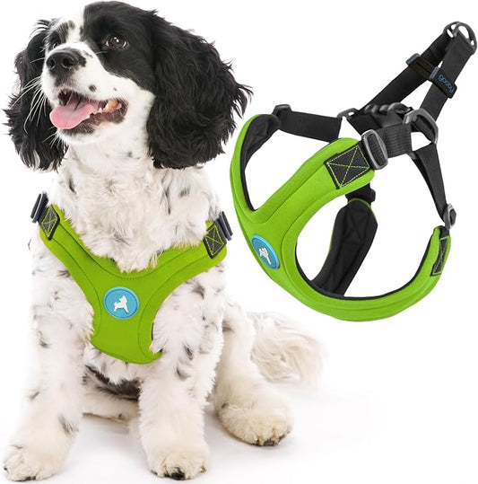 Gooby Escape Free Sport Harness - Lime, Large - No Choke Step-in Patented Neoprene Small Dog Harness with Four-Point Adjustment - Perfect on The Go Dog Harness for Medium Dogs No Pull and Small Dogs