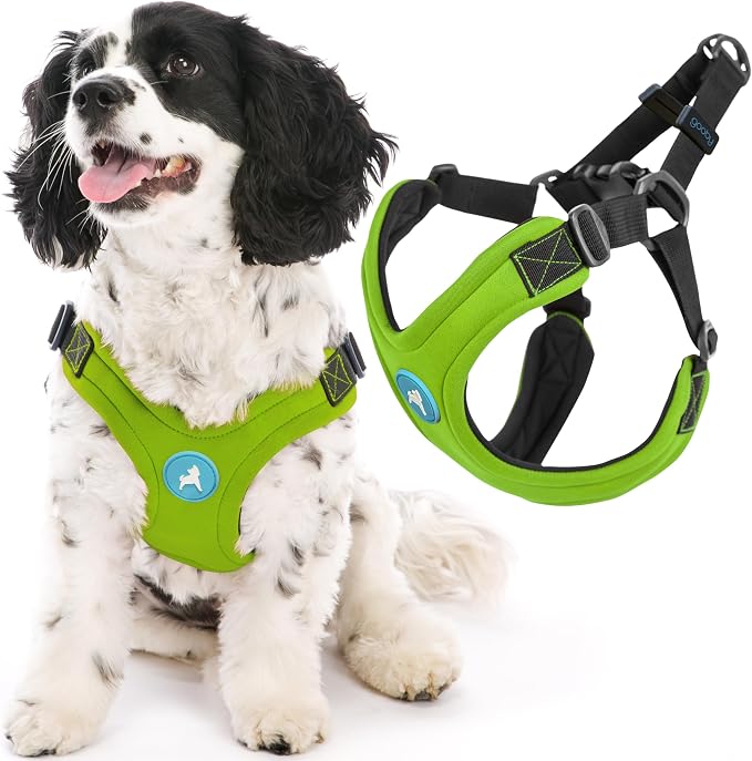Gooby Escape Free Sport Harness - Lime, Medium - No Choke Step-in Patented Neoprene Small Dog Harness with Four-Point Adjustment - Perfect on The Go Dog Harness for Medium Dogs No Pull and Small Dogs