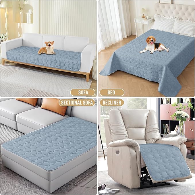 ZNSAYOTX Ultimate Cozy Blankets (68"x82") 100% Waterproof Bed Mat Blanket for Dog Pets, Couch Sofa Protector with Non-Slip Back Washable Durable, Pee Scratch Proof Easy to Clean (Grey Blue)