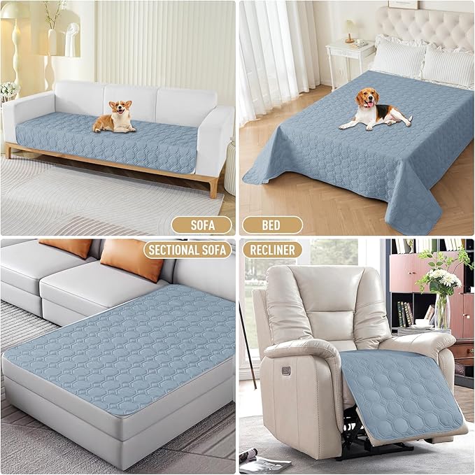 ZNSAYOTX Ultimate Cozy Blankets (52"x82") 100% Waterproof Bed Mat Blanket for Dog Pets, Couch Sofa Protector with Non-Slip Back Washable Durable, Pee Scratch Proof Easy to Clean (Grey Blue)