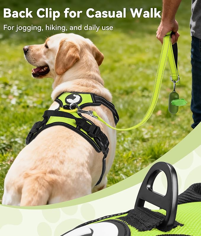 Joytale No Pull Dog Harness for Large Dogs, Reflective Pet Vest with Front Clip, Adjustable Soft Padded Harnesses with Easy Control Handle for Training and Walking, Green, L