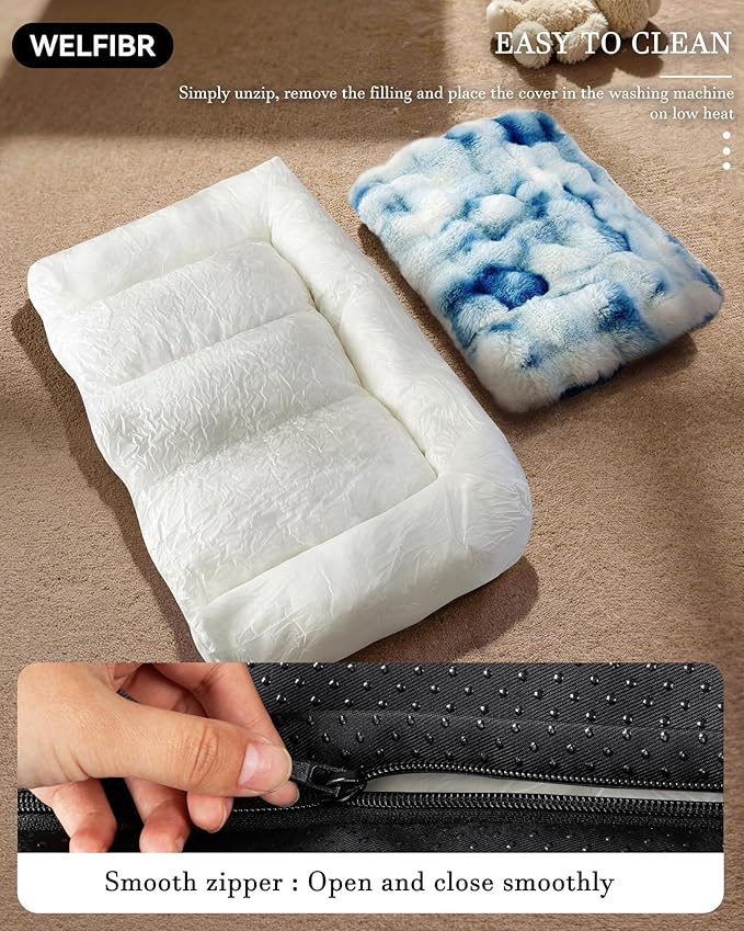 Orthopedic Dog Bed Medium Size Dog, Extra Thick Supportive Dog Couch Bed, Dog Beds with Removable Washable Cover, Ultra Soft Faux Fur Puppy Bed & Non-Slip Bottom (Tie-Dyed Blue, 35"x25")