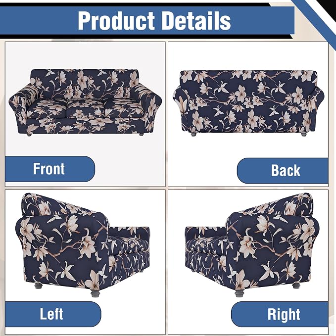 Stretch Couch Covers for 3 Separate Cushion Couch Sofa,Floral Printed Couch Sofa Cover,Washable Sofa Slipcover,Pet Friendly Furniture Protector with Elastic Bottom,Universal Fit for Home(Sofa,Cover)