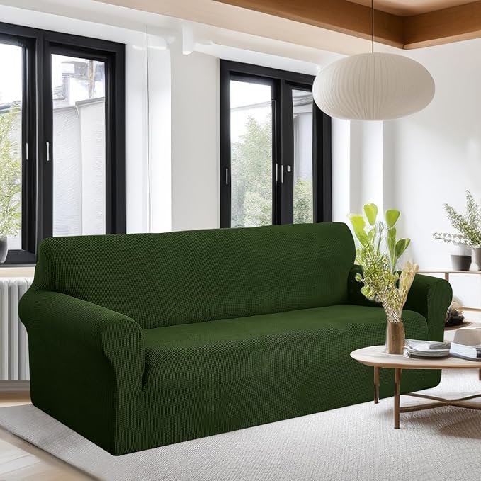 U-NICE HOME Oversized Stretch Sofa Slipcover, Soft Jacquard Fabric Couch Cover, Pet Friendly Furniture Protector, Bronze Green