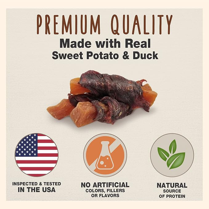 Cadet Gourmet Sweet Potato & Duck Dog Treats Wraps - Healthy & Natural Sweet Potato & Duck Dog Training Treats for Small & Large Breeds - Inspected & Tested in USA (14 oz.)