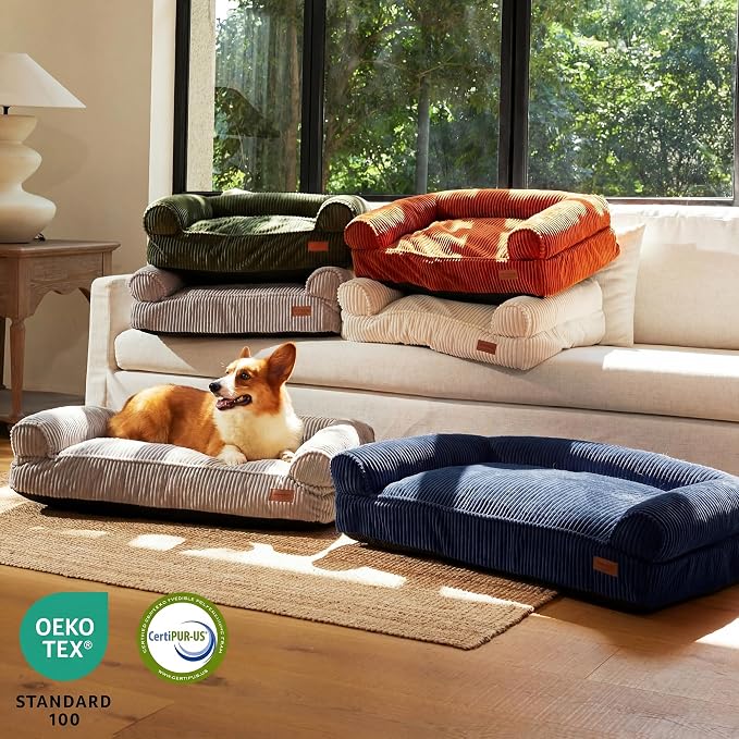 FUKUMARU Dog Couch Bed, Corduroy Cozy Cat Bed for Indoor Cats with Washable Cover, 28in Waterproof Orthopedic Dog Beds Sofa for Small Dogs and Large Cats, Cute Warm Cotton Pet Sofa, Blue