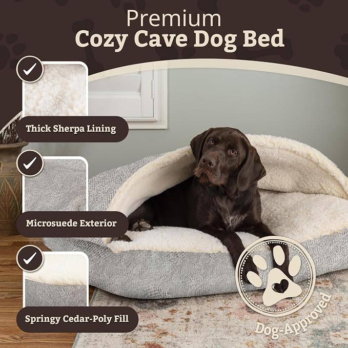 Snoozer Rectangle Cozy Cave Dog Bed - Indoor Dog Bed with Cover Cave, Covered Calming Burrow for Large Sized Pets with Blanket Attached, Enclosed, Washable Cover - XL, Palmer Dove