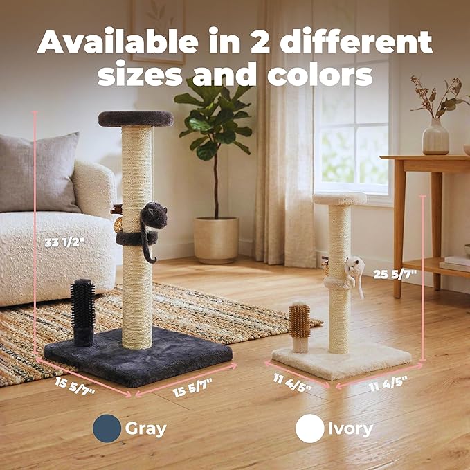Best Pet Supplies Catify Cat Scratcher, Fun Interactive Scratchers, Posts, Poles, Claw Safe, Furniture Saver Indoor Play Support Natural Cat Behaviors Heavy Duty - Gray Scratching Post - H: 33"