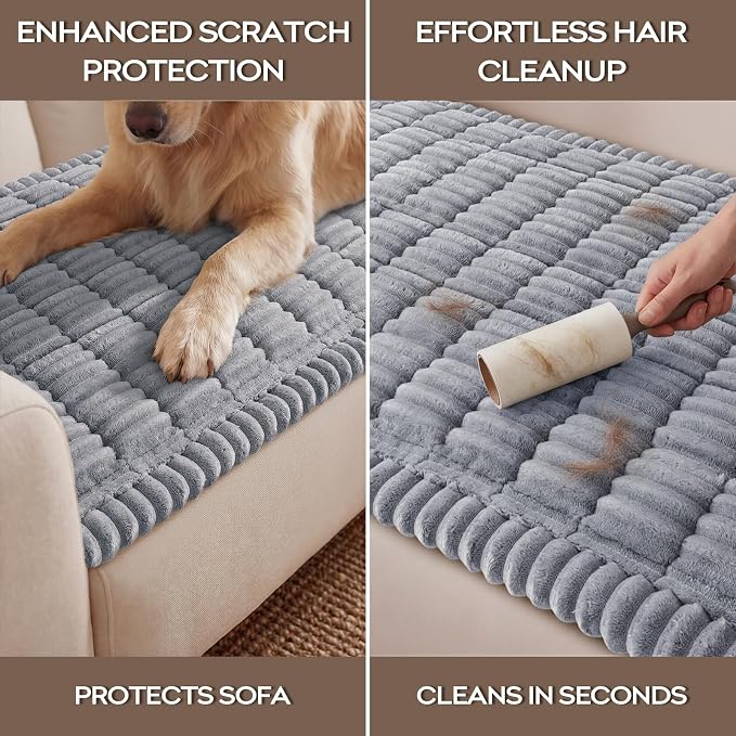 decorUhome Non-Slip Fuzzy Couch Cover for Dogs, Soft Thick Washable Pet-Friendly Protector, Sofa Slipcover for 3 Cushion Couch Sofa, Grey, 27.6" x 70.9"