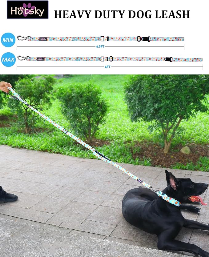 Hotsky Double Handle Dog Leash for Large Medium and Small Breed Dogs that Pull,Adjustable Nylon Heavy Duty Dog Leash with Car Seat Belt for Walking and Training,Daisy,4.5-6 FT