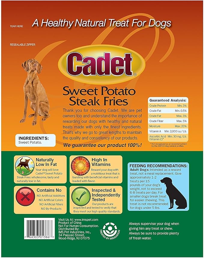 (3 Pack) Cadet Sweet Potato Dog Treat Steak Fries; 1 Lb.