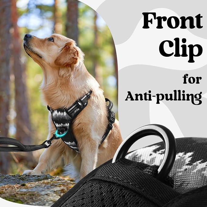 rabbitgoo Dog Harness for Large, No Pull Easy On & Off with 3 Buckles Pet Harness, Adjustable Soft Walking Vest with 2 Clips and Handle, Reflective for Large Dogs, Mountain Black, L