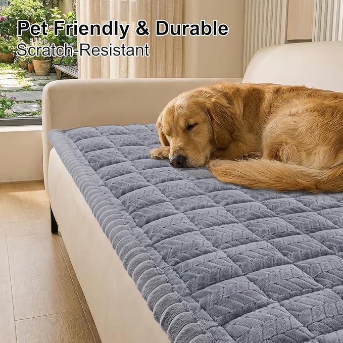 Smiry Couch Cover for Dogs, Non Slip Fuzzy Pet Sofa Covers Washable for 3 Cushion Couch, Soft Thick Furniture Protector for Cats Dogs, Against Fur, Dirt, Scratch Resistant (Grey, 35.4"x95")