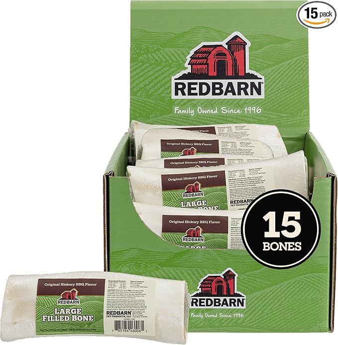 Redbarn Pet Products Large Filled Bones, BBQ Flavor - Long Lasting Stuffed Femur Chew Treat Made in USA - 15 Count
