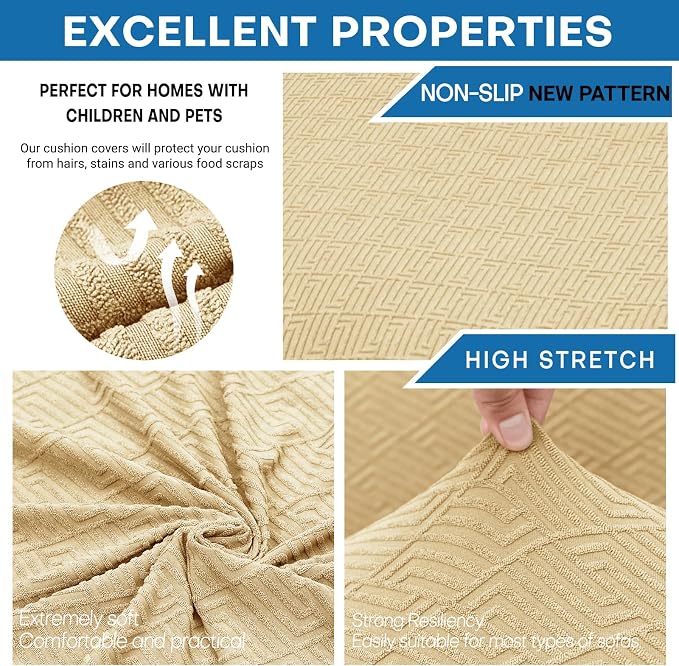 XINEAGE 2026 New 3 Pieces Couch Covers for 2 Extra Large Cushion Sofa Super Stretch Sofa Cover for 2 Large Seat Cushion Universal Loveseat Slip Cover for Living Room (Beige), 71"-91"(2 Cushions)