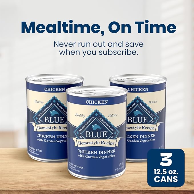 Blue Buffalo Homestyle Recipe Chicken Dinner with Garden Vegetables Natural Wet Dog Food for Adult Dogs, Paté with Natural Ingredients, Vitamins & Minerals, 12.5-oz. Can (3 Count)