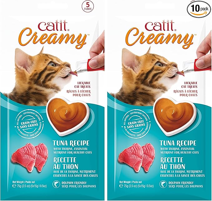Catit Creamy Lickable Cat Treat – Hydrating and Healthy Treat for Cats of All Ages - Tuna, 10-Pack
