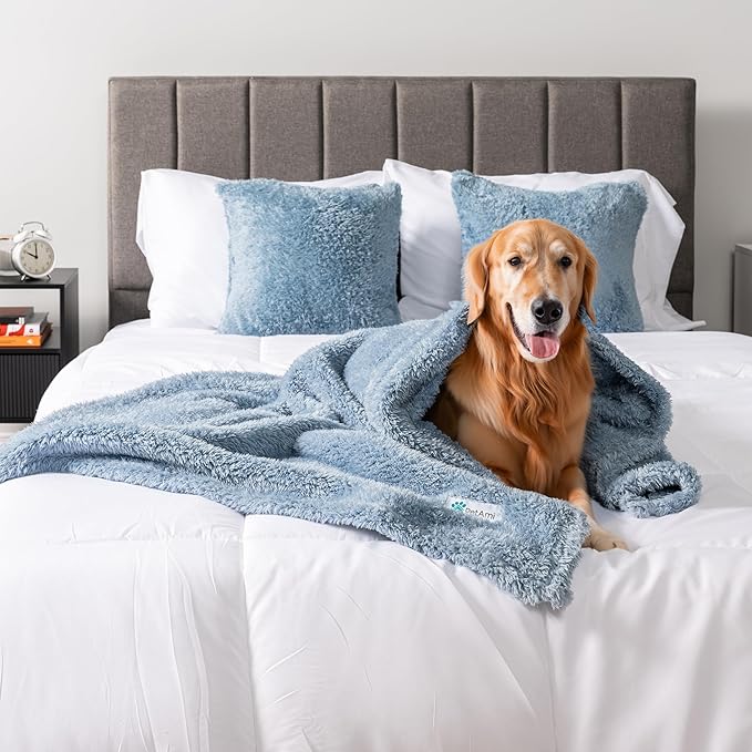 PETAMI Fluffy Fleece CAT and Dog Throw Blanket, Blue, X-Large