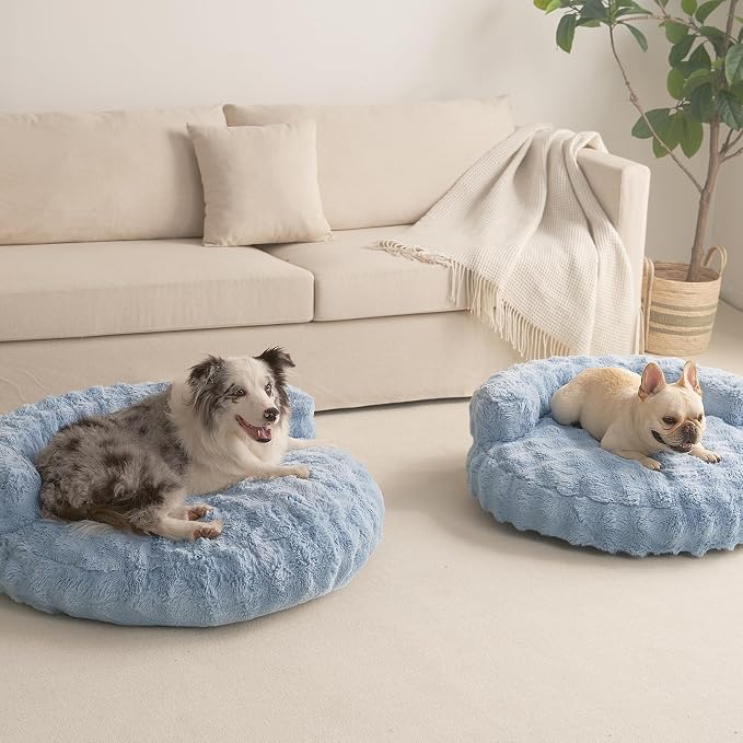 EHEYCIGA Dog Bed Medium Size Dog, Fluffy Small Dog Couch with Removable Washable Cover, Bolster Pet Sofa, Waterproof and Non-Slip, 30" x 30"x 8.5", Blue