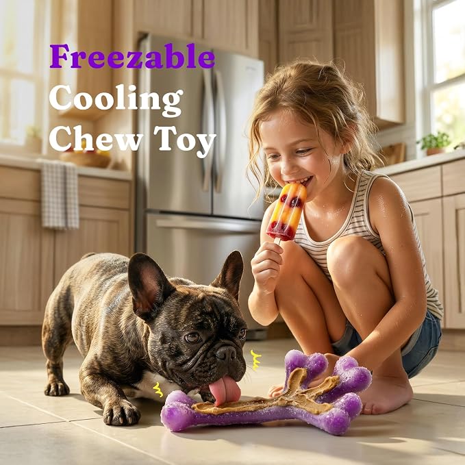 Frienhund 2 Pack Indestructible Dog Chew Toys for Aggressive Chewers - Textured Cactus with Grooves for Peanut Butter & Yogurt, Beef Nylon Bones for Large Dogs 20-90 lbs, Easy Chew & Long Lasting