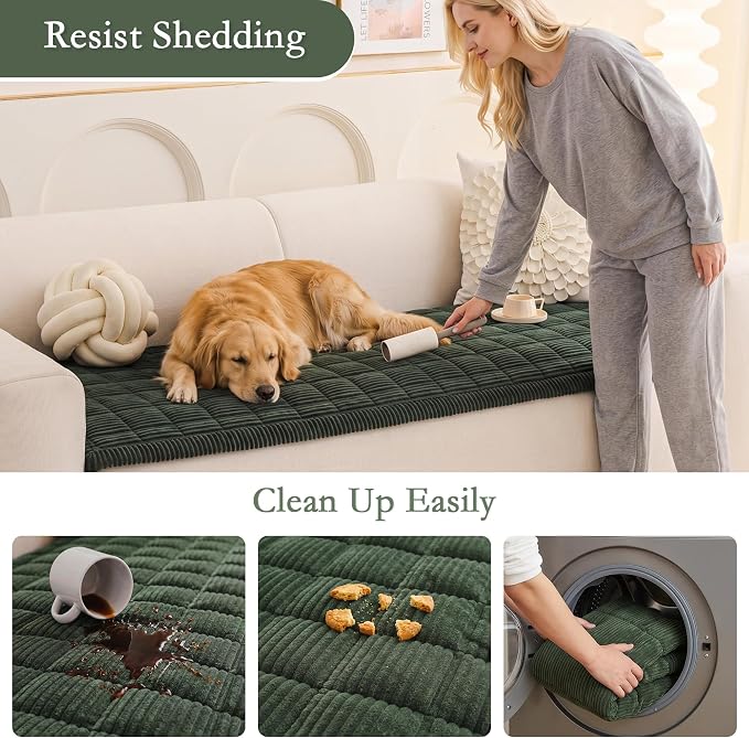 MEETSKY Couch Cover for 3 Cushion Couch Sofa, Sofa Covers for Dogs Washable, Non-Slip Sofa Protector Pet Friendly Dog Mats for Couches Soft Furniture Covers, 27.6" x 82.7", Moss Green