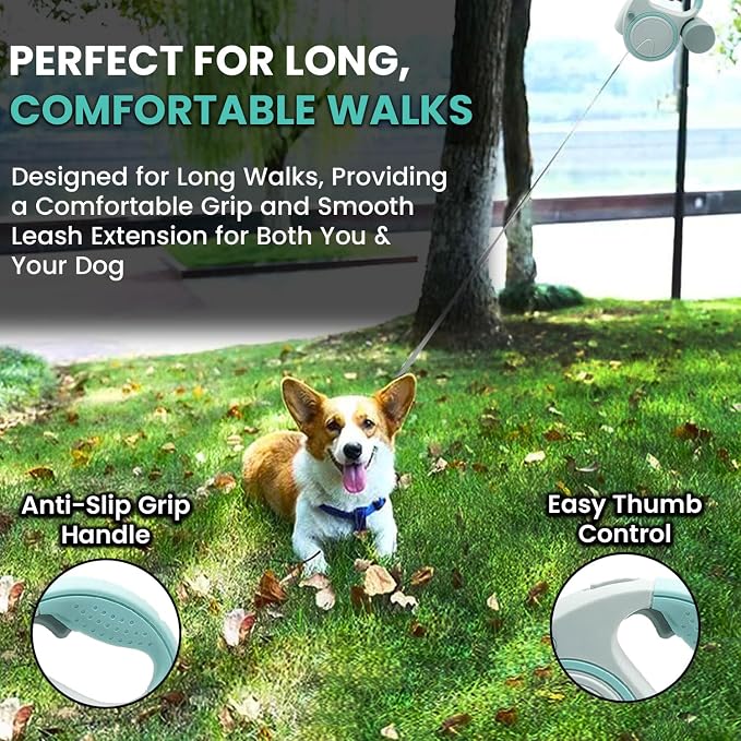 Retractable Dog Fancy Leash with Flashlight and Dispenser, 16 ft Dog Retractable Leash is Perfect for Safe and Comfortable Walking with Your Pet - Suitable for Dogs - Green