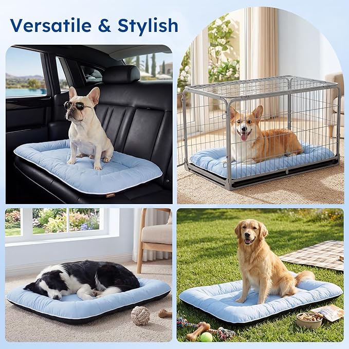 ZOMISA Cooling Dog Bed Q-MAX >0.5, Cooling Crate Mat for Extra Large Dogs, Cold Kennel Pad with Chill Breathable Washable Fabric for Summer, 41x27x2'', Blue