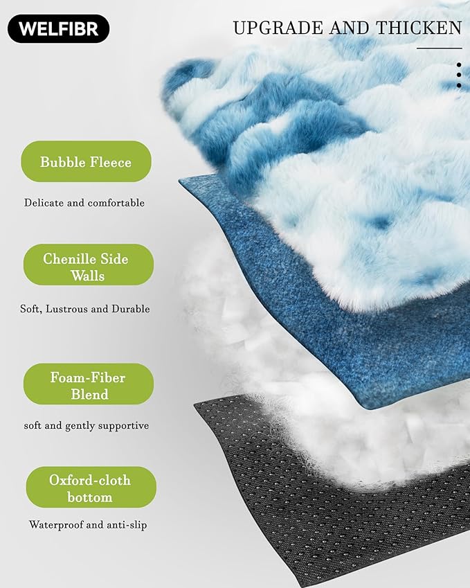 Orthopedic Dog Bed Medium Size Dog, Extra Thick Supportive Dog Couch Bed, Dog Beds with Removable Washable Cover, Ultra Soft Faux Fur Puppy Bed & Non-Slip Bottom (Tie-Dyed Blue, 35"x25")