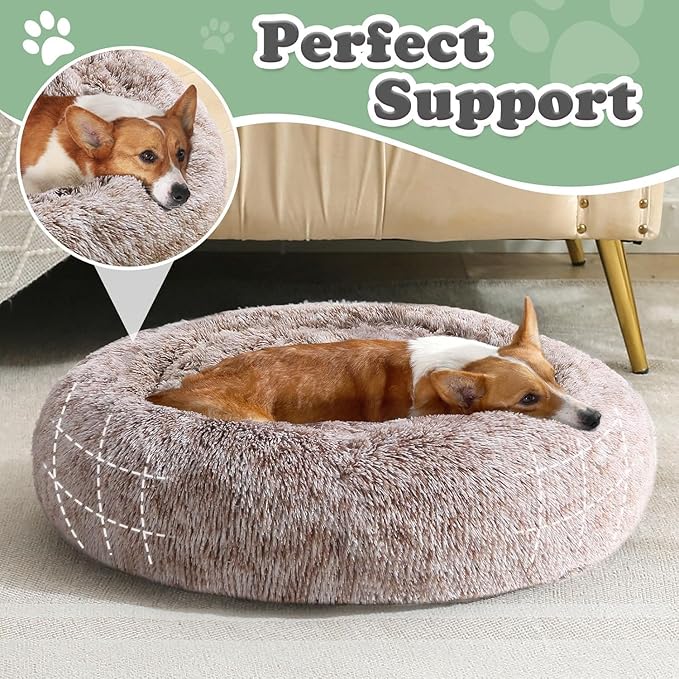 JOLLYVOGUE Dog Beds Large Sized Dog, Calming Anti-Anxiety Dog Bed, Fluffy Donut Cushion for Extra Large Pets (45")