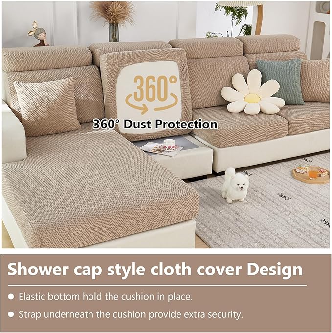 Yoovat Couch Cushion Covers for Sofa Couch Covers Wear-Resistant Universal Sofa Cover Washable Stretch for Sectional Slipcovers (Texture-Light Coffee, 2 Seats + Chaise Cover)