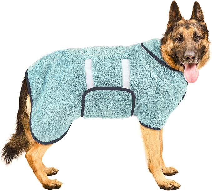 Bienbee Dog Bathrobe, Quick Drying Super Absorbent Pet Robes for Small Medium Large Dogs, Drying Coat for After Bath & Swim, Warm & Cozy Dogs Towels, Dog Puppy Bath Supplies, Light Green XXL