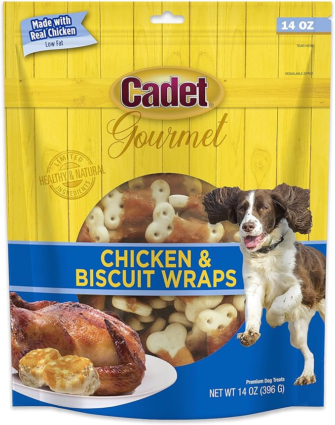 Cadet Gourmet Chicken Wrapped Biscuits Dog Treats Wraps - Healthy & Natural Chicken Wrapped Biscuits Dog Training Treats for Small & Large Breeds - Inspected & Tested in USA (14 oz.)