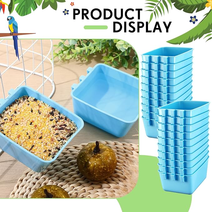Maxdot 50 Pcs Cage Cups Chicken Feeder Cups 16 oz Hanging Bird Food Water Bowl Bunny Cage Feeding Dish for Pet Parrot Rooster Parakeet Gamefowl Poultry Pigeon (Sky Blue)