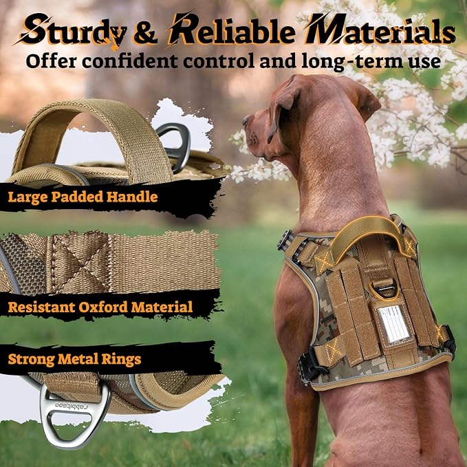 rabbitgoo Tactical Dog Harness for Large Dogs No Pull Adjustable Military Vest with Handle MOLLE Reflective Heavy Duty Dog Vest for Walking Training Hunting Outdoor Medium Size Dog Desert Camo XL