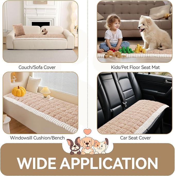 OTOB All Seasons Sofa Covers for 3 Cushion Couch Washable, Geometric Jacquard Fuzzy Non-Slip Pet Couch Cover, Kids Pet Friendly Soft Plush Sofa Slipcovers Dog Bed Mats (Camel, 27.6" x 70.9")