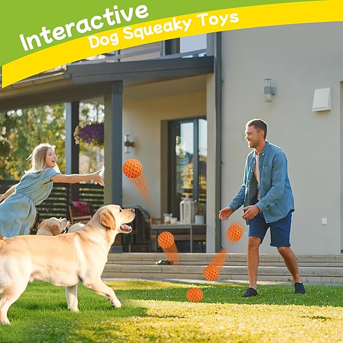 havit Indestructible Squeaky Dog Balls for Aggressive Chewers, Interactive Dog Toys to Keep Them Busy, Rubber Dog Chew Toy for Large Medium Breeds, Outdoor Waterproof (4 Colors)