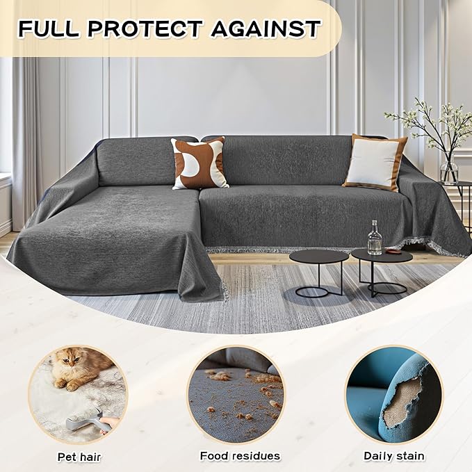 MYSKY HOME Couch Cover for Sectional Sofa, 2 Pieces Couch Covers for L Shape Sofa Cover, Furniture Protector for Pets, Kids, Sofa Slipcover for 2-3 Cushion Couch (71"x102"+71"x118", Dark Grey)