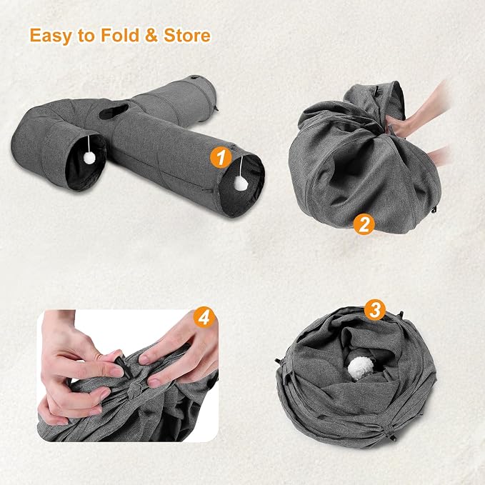 Ownpets Cat Tunnel 12 Inches in Diameter Larger Pet Tunnel Tube with Plush Ball & Feather Toy, U-Shaped Cat Play Tunnel for Big Cat, Puppy and Rabbits