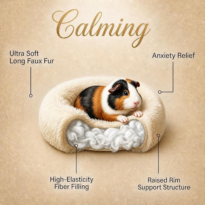 Guinea Pig Bed 11.8 Inch for Small Animal，Washable Small Animal Beds，Hideout Soft & Comfortable Donut Bed for Dwarf Rabbits/Hamster/Hedgehog/Ferrets,Beige