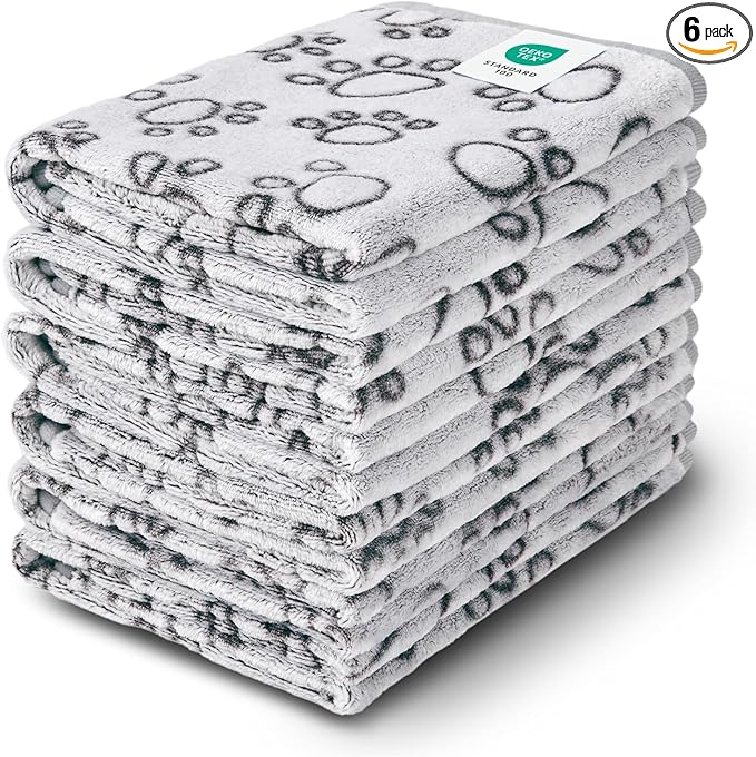 Luciphia 1 Pack 6 Dog Blankets Cat Soft Fluffy Fleece Pet Blanket Warm Cute Print Design Puppy Kitten Doggy Paw Grey Large(41"x31")