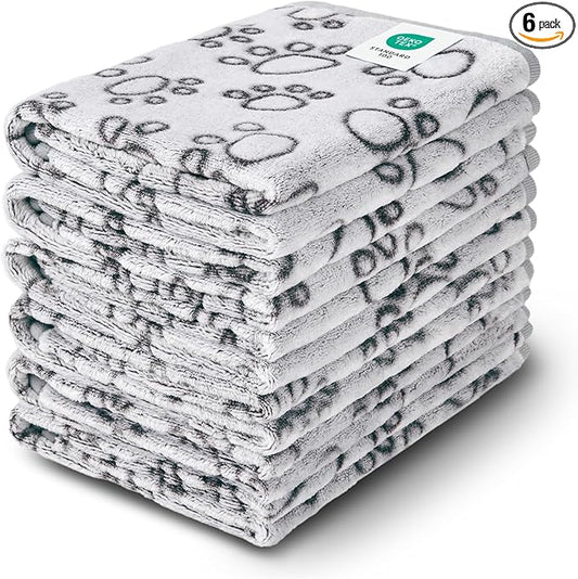 Luciphia 1 Pack 6 Dog Blankets Cat Soft Fluffy Fleece Pet Blanket Warm Cute Print Design Puppy Kitten Doggy Paw Grey Large(41"x31")