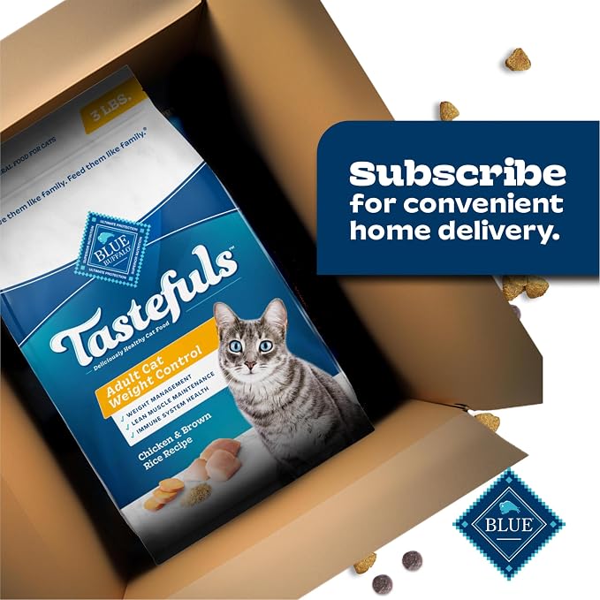 Blue Buffalo Tastefuls Chicken & Brown Rice Recipe Adult Dry Cat Food Weight Control, Real Chicken First, Deliciously Healthy Natural Cat Food, Supports Digestive Care and Coat Health, 7 lbs.