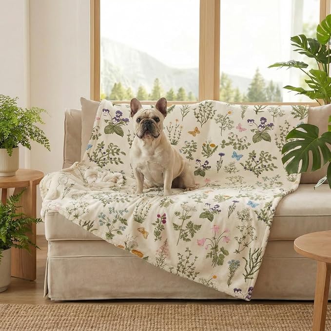 Horaldaily Pets Flannel Blanket, Spring Summer Plants Wild Flowers Soft Fuzzy Fluffy Plush Cozy Fleece Premium Blankets for Dog Cat Puppy Kitten Couch Protection, 30x40