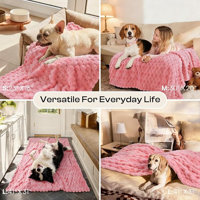 Luciphia 300GSM Fleece Dog Blanket for Small Medium Large Dogs 3D Jacquard 1 Pack 3 Flannel Puppy Cat Pet Throw Blankets Soft Washable Decorative Furniture Protect Pcs3-Pink, S(23''x16'')