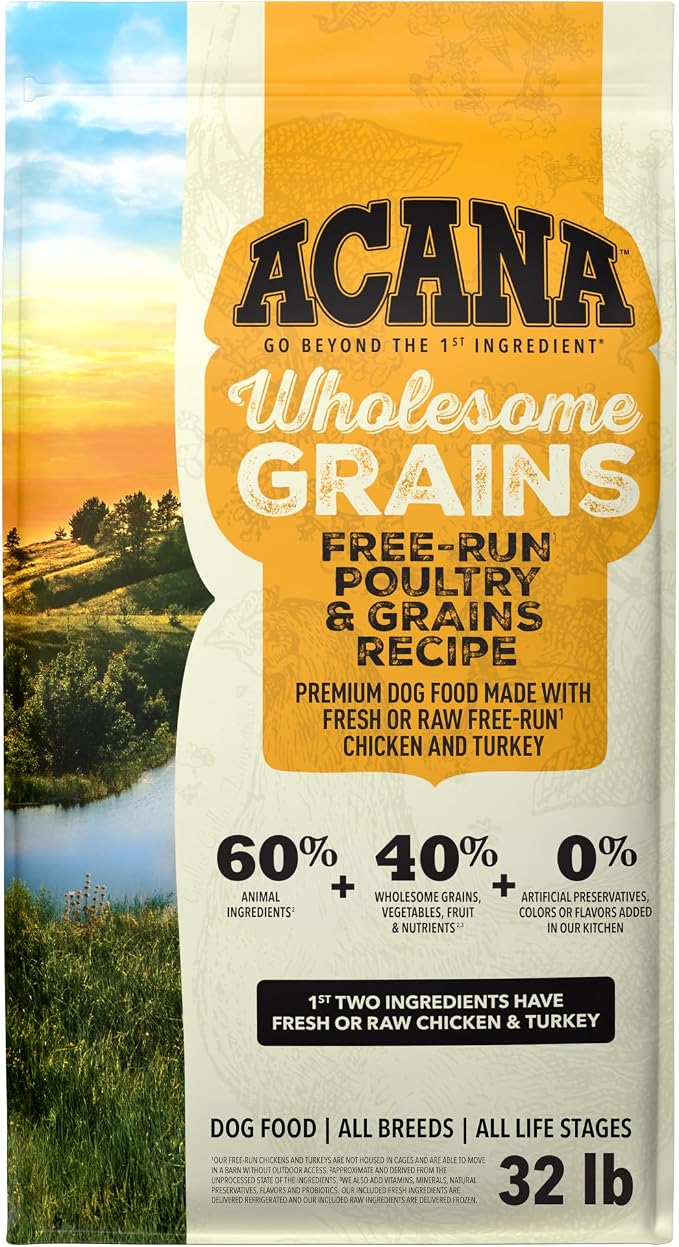 ACANA Wholesome Grains Dry Dog Food Free-Run Poultry & Grains Recipe 32lb Bag