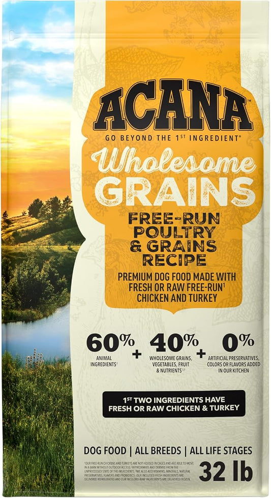 ACANA Wholesome Grains Dry Dog Food Free-Run Poultry & Grains Recipe 32lb Bag