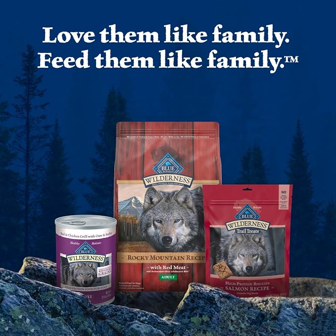 Blue Buffalo Wilderness Rocky Mountain Recipe Adult Dry Dog Food with Red Meat & Wholesome Grains, 34g Protein, Vibrant Energy for an Active Life, Made with Natural Ingredients, 24 lbs.