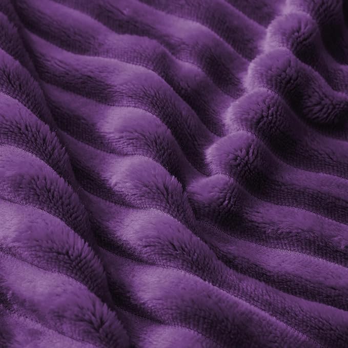 Bnuitland Fleece Throw Blanket, 300GSM Soft Warm Cozy Fluffy Throw for Babys & Pets, Stripe Pattern, All Season Sofa Bed Blanket for Home Decor, Dark Purple 50"x70"