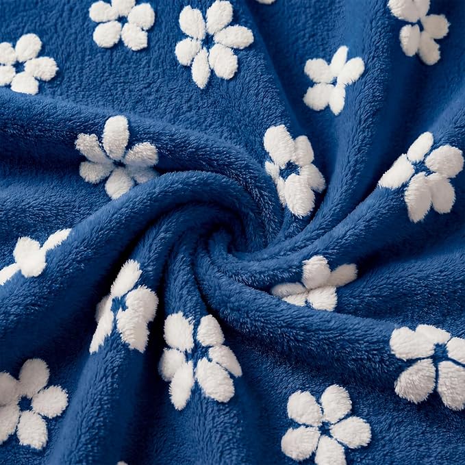 Horaldaily Pets Flannel Blanket, Navy Blue Flowers 3D Textured Soft Fuzzy Fluffy Plush Cozy Fleece Premium Blankets for Dog Cat Puppy Kitten Couch Protection, 30x40