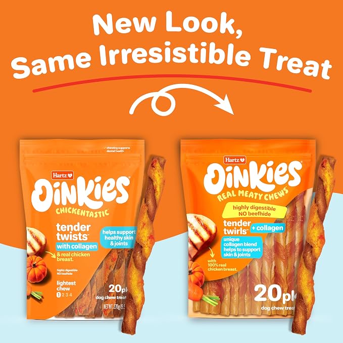 Oinkies Chickentastic Tender Twirls + Collagen, 20 Count